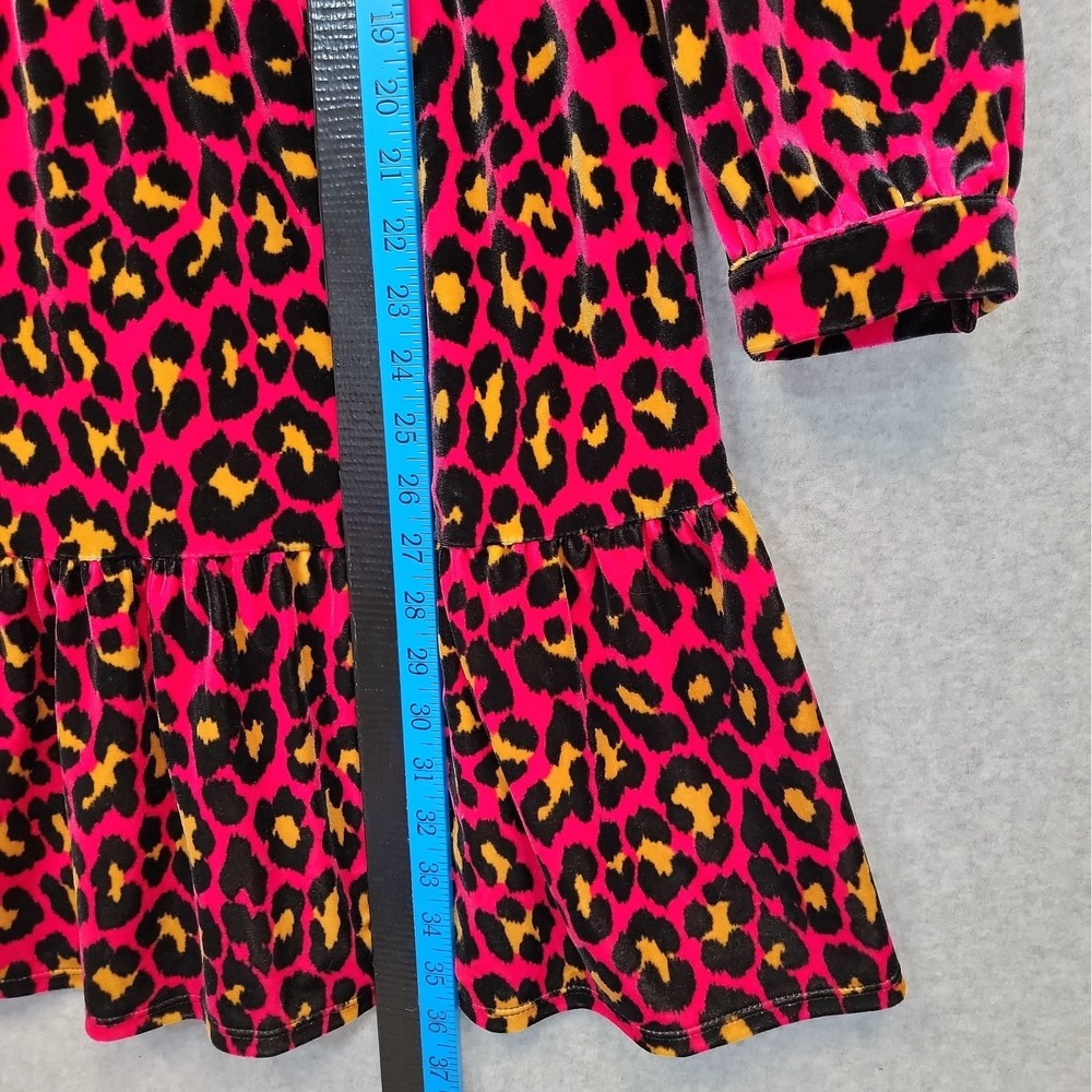 Jude Connally Pink Leopard Velour Print Long Sleeve Tiered Mini Dress Sz Small - Picture 11 of 12